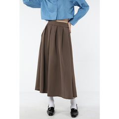 2023 Spring Vintage Khaki Pleated Women Suit Skirt Casual High Waist American College Style Ladies Medium and Long A-line Skirt