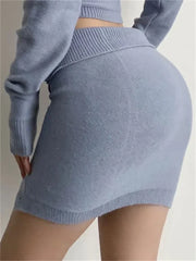 Turn-Down Side Knit Mini Skirts E-girl 90s Fashion Slim Buttom Split Out Short Skirts Bottom For Women Knitwear Y2k Skirt