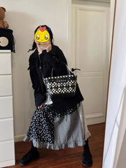 2024 Early Autumn New All-match Skirts Vintage Patchwork Plaid Skirt for Women Y2k High Waist Mid-length Loose Faldas Mujer