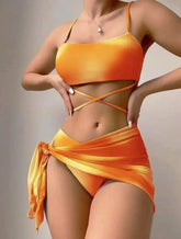 Sexy Womens 3 Pieces Bikini Set Tie Dye Swimsuit Beachwear 2024 Summer Fashion Push Up Comfortable Mesh Skirt Suit for Ladies