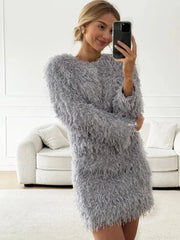 Christmas New Year Women Sets 2 Pieces Tassels Female Soft Cardigan & Mini Dress Elegant Ladies Knitted TrackSuit