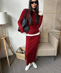 2025 Modal Soft Loose Sets Women 2025 Casual Two Pieces Long Sleeve T Shirts and High Waist Dresses Outfits Tracksuit