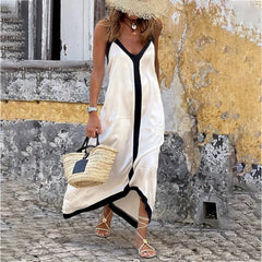 Black White V Neck Maxi Dress Solid Color Elegant Women's Swimsuits Cover Up 2025 Fashion Luxury Swimwear Bathing Suit Beachwear