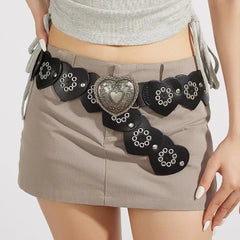 2025 Gothic Fashion Retro Y2k belt Heart Love buckle Hollow Ring PU Leather Spliced Waist Belt for Lady Jeans Dress Accessories