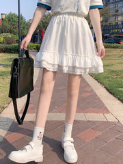 Goth Gothic Lace Ruffle Mini Skirts Womens Harajuku Fairy Grunge Black Pleated Skirt Japanese Lolita Streetwear