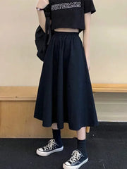 Skirts Women Simple Solid Leisure Loose 2XL Long Skirt Korean Style Elastic-Weight A-line Student Streetwear Trendy BF