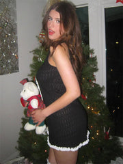 Knit Heart Hollow Out Splice Mini Dress Woman Slim Sleeveless Fashion High Waist Lace Ruffled See-Through Knitwear Dress