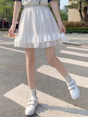 Goth Gothic Lace Ruffle Mini Skirts Womens Harajuku Fairy Grunge Black Pleated Skirt Japanese Lolita Streetwear