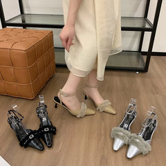 Pointed Toe Sexy Mid Heels Party Shoes Women Sandals Designer Summer Brand Pumps Slingback Casual Shoes Dress Slippers 2025 New