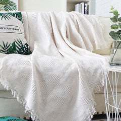 Home Hotel Pure Cotton Bedding Office Sofa Knitted Cover Blanket With Tassel Tapestry For Bed Airplane Travel Decor Blankets