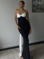 Fashion Backless Bows Strapless Dress For Women Contrast Color Sexy Ribbon Long Dress Elegant Female Bodycon Gown Clothes