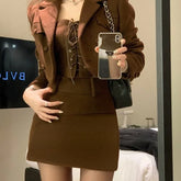 Elegant Fashion Long Sleeve Coat Women+ Sexy Slim Fit Camisole Tops+ Y2k High Waist Bodycon Skirts Sping New Three Piece Sets
