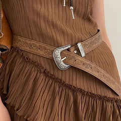 Luxury Fashion Women Retro Pin Buckle Belt Carved Leather Waist Belt Western Design Belts For Jeans Dress All-Match Waistband