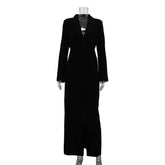 Elegant Split Long Suit Dress For Women Spring Autumn New Party Dress V Neck Long Sleeve High Waist Buttons French Dress