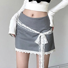 Lace-trimmed High-waisted Mini Skirt Fashionable Girl Preppy Skirt Fashion Hot Girl Y2k Slim Hip Skirt Korean Style Streetwear