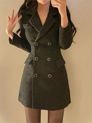 Elegant Tweed Blazer Dress Double Breasted Slim Short Dresses for Women Korean Fashion Office Lady Coat Dress Autumn Winter New