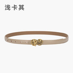 Fashion Genuine Leather Belt Women Ins Gold Rose Buckle Female Jeans Dress Waistband for Lady Luxury Designer Accessories