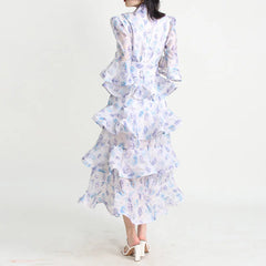 Print Ruffled Design Dresses For Women V Neck Single Breasyed Short Sleeve Elegant Dress Female Spring 2025 New