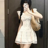 Karina the Lace and White Peony Dress Kawaii Academia Y2K Cottagecore Coquette Fairycore Dollette Princesscore