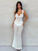 Knitted Hollow Out Tank Top Long Skirt Suit