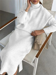 Ribbed Knit 2 Piece Dress Set Outfits Ladies Knitwear Top And Midi Skirt Sets For Women Casual Winter Sweater Sets 2023