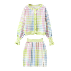 New Arrival Autumn Knitting Colorful Cardigan And Elasticed Split Skirt Women Sets 2Piece Sets