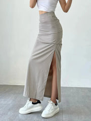Y2K Women Long Skirts Sexy High Waist Split Summer Skinny Wrinkled Cargo Skirt Casual Streetwear American Style Skirt