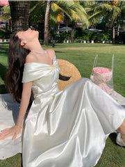 Elegant White Wedding Dress Women New Fashion Chic bowknot A-line Party Prom Vestidos Summer Female Casual Robe Mujers