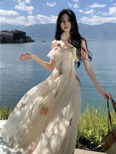 Elegant Ruffles Floral Midi Dresses Summer New Fashion Spaghetti Strap A-line Beach Vestidos Women Holiday Sundress Clothing