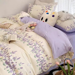 Ins Floral Bedding Set with Duvet Cover Flat Sheet Pillowcases New Summer No Filler Full Queen Size Hotel Home Soft Bed Linens