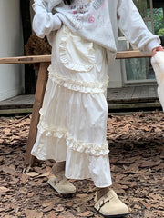 Midi Long Skirts Womens Pleated Skirt Lolita Sweet Spring Autumn High Waisted High Low Ruffle A Line Skirts rok