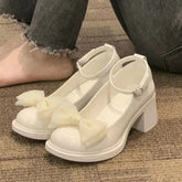 Design Summer Mary Jane Shoes Round Toe Women Shallow Single Shoes Women Fashion Bowtie Party Dress Square Heel Shoes