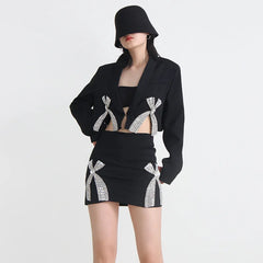 Fashion Cross Rhinestone Patchwork Skirt Women's Solid Color High Waist Wrap Hip Skirts Female 2024 Summer New Top Brand