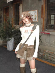 Vintage Street Ruched A-line Skirt for Women 2024 Summer New Patchwork Skirts Y2k Grunge High Waist Slim Fit Faldas Mujer