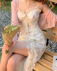 2025 Summer Floral Sleeveless Midi Dresses Women Designer Vintage Dress Female One Piece Elegant Dress Korean Fashion