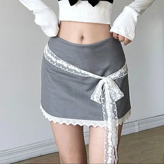 Lace-trimmed High-waisted Mini Skirt Fashionable Girl Preppy Skirt Fashion Hot Girl Y2k Slim Hip Skirt Korean Style Streetwear
