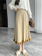 Knitted Long Skirt Women Autumn Winter Casual Warm Pleated Skirts Female Korean Fashion Elegant High Waist A Line Ruffles Skirt