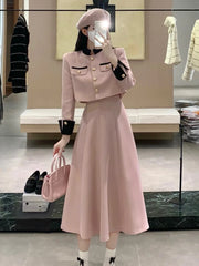 High Quality Small Fragrance Two Piece Set Women Short Jacket Coat + Long Skirt Suits Korean Elegant Fashion OL 2 Piece Sets