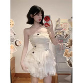 Even Party Black Dress Women Casual Corset Y2k Mini Office Lady Sleeveless Bodycon Lace One Piece Korean