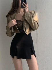 Sexy Split Shorts Skirt Women's Office Ladies Suit Skirt Summer New Black Mini A-line Pants Skirt High Waist Wide Leg Shorts
