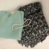 Oversize Vintage Blue Floral Skirts Spring New Mid-length Loose Skirt for Women Y2k E-Girl Elastic Waist Ruched Faldas Mujer