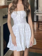 Bandage Lace Dress For Women 2025 Summer New Sleeveless Sexy Off Shoulder Dresses Ladies Holiday Lovely Beach Dress Femme