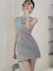 Korean Elegant Fashion Luxury Slim Party Dresses For Women 2025 New High Street Sleeveless Sexy Summer Dress Y2k Vestidos