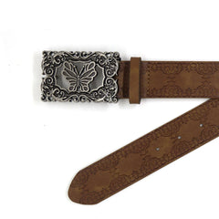 2025 Gothic Pu Leather Print Retro Patterned Butterfly Buckle Y2k Belt Waistband Women's Jeans Dress Accessories