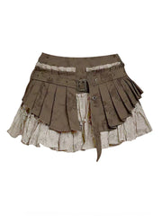 Vintage Street Ruched A-line Skirt for Women 2024 Summer New Patchwork Skirts Y2k Grunge High Waist Slim Fit Faldas Mujer