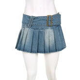 Denim Pleated Skirt Wome Split Openwork Rokken Dames 2023 Zomer Stree Versatile Spice Girls Solid Casual Saias Feminino