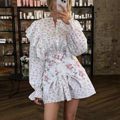 Fashion Print Lace Up Mini Dress For Women Removable Girdle Autumn Long Sleeves Slim Evening Dresses Flare Sleeve Female