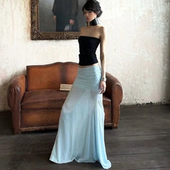 2024 Summer Sexy Slim Fit Strapless Tops Women+ Fashion New Mid-length Loose Bodycon Skirts Y2k E-Girl Two Piece Sets