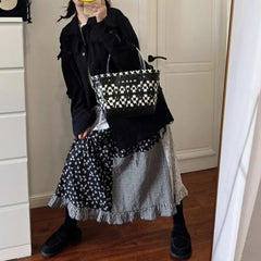 2024 Early Autumn New All-match Skirts Vintage Patchwork Plaid Skirt for Women Y2k High Waist Mid-length Loose Faldas Mujer