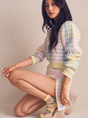 New Arrival Autumn Knitting Colorful Cardigan And Elasticed Split Skirt Women Sets 2Piece Sets